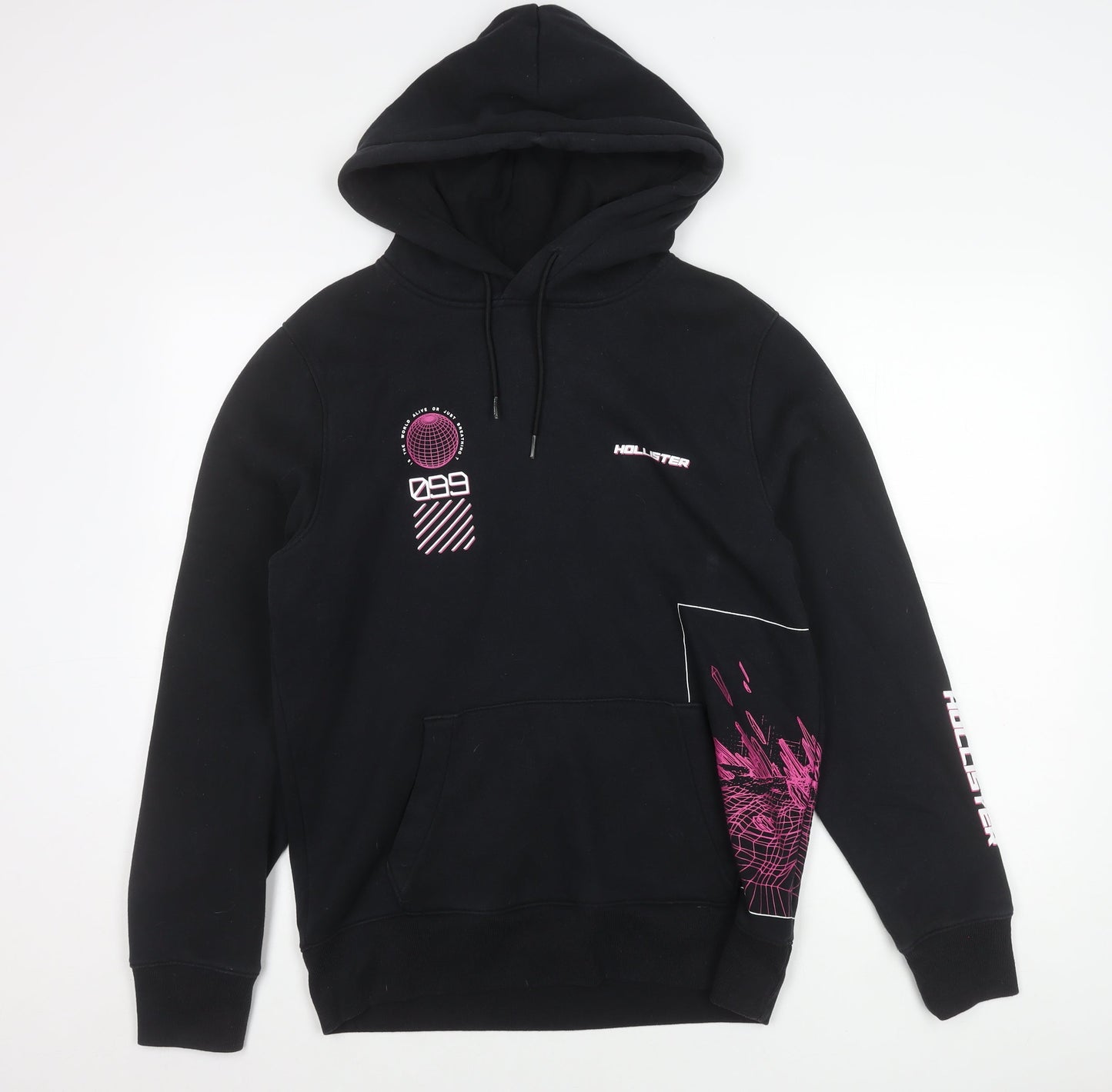 Hollister Men's Black Graphic Pullover Hoodie M Regular Fit Fleece