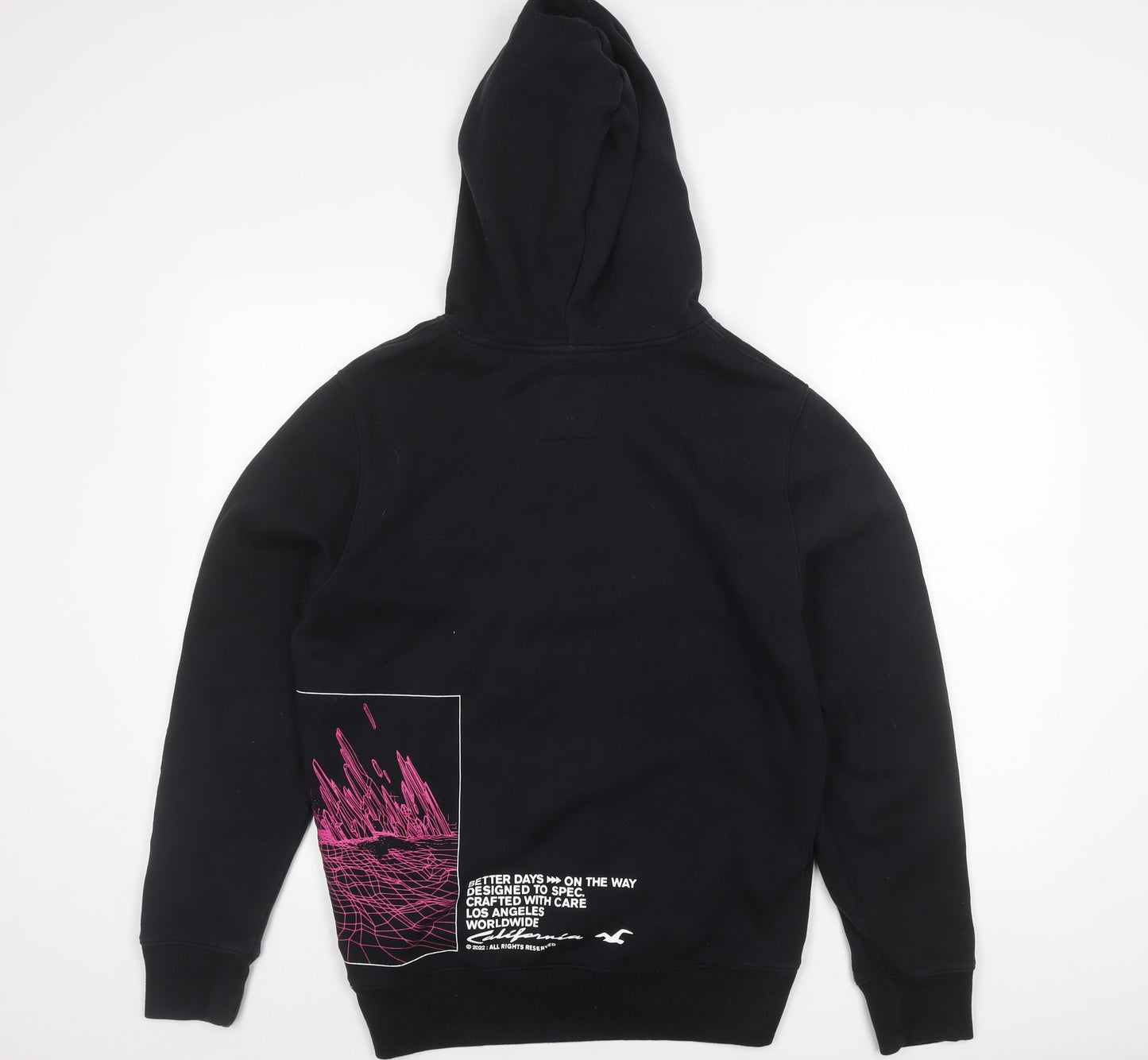 Hollister Men's Black Graphic Pullover Hoodie M Regular Fit Fleece