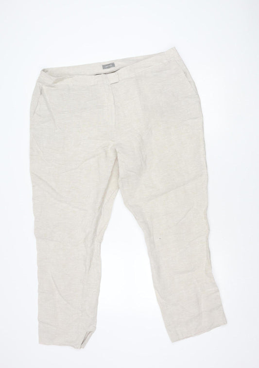 Jaeger Women’s Beige Linen Trousers Size 18 Regular Fit Summer
