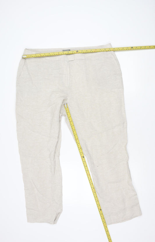 Jaeger Women’s Beige Linen Trousers Size 18 Regular Fit Summer