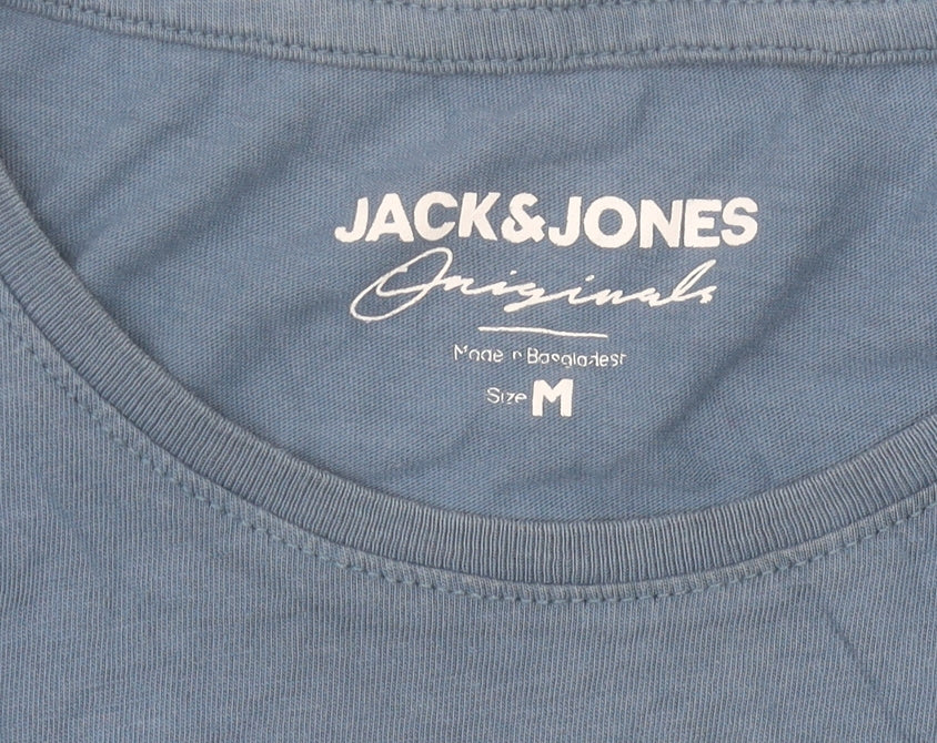 Jack & Jones Men's Blue Graphic Logo T-Shirt Size M Cotton Crew Neck