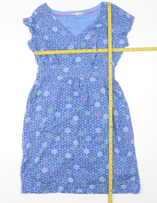 White Stuff Women’s Blue Floral A-Line Knee Length Dress Size 12
