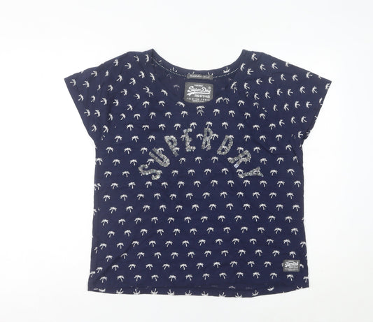 Superdry Womens Blue L Tropical Sequin Embellished T-Shirt