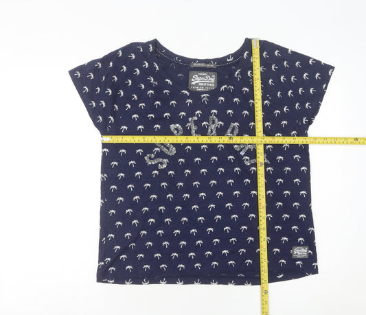 Superdry Womens Blue L Tropical Sequin Embellished T-Shirt