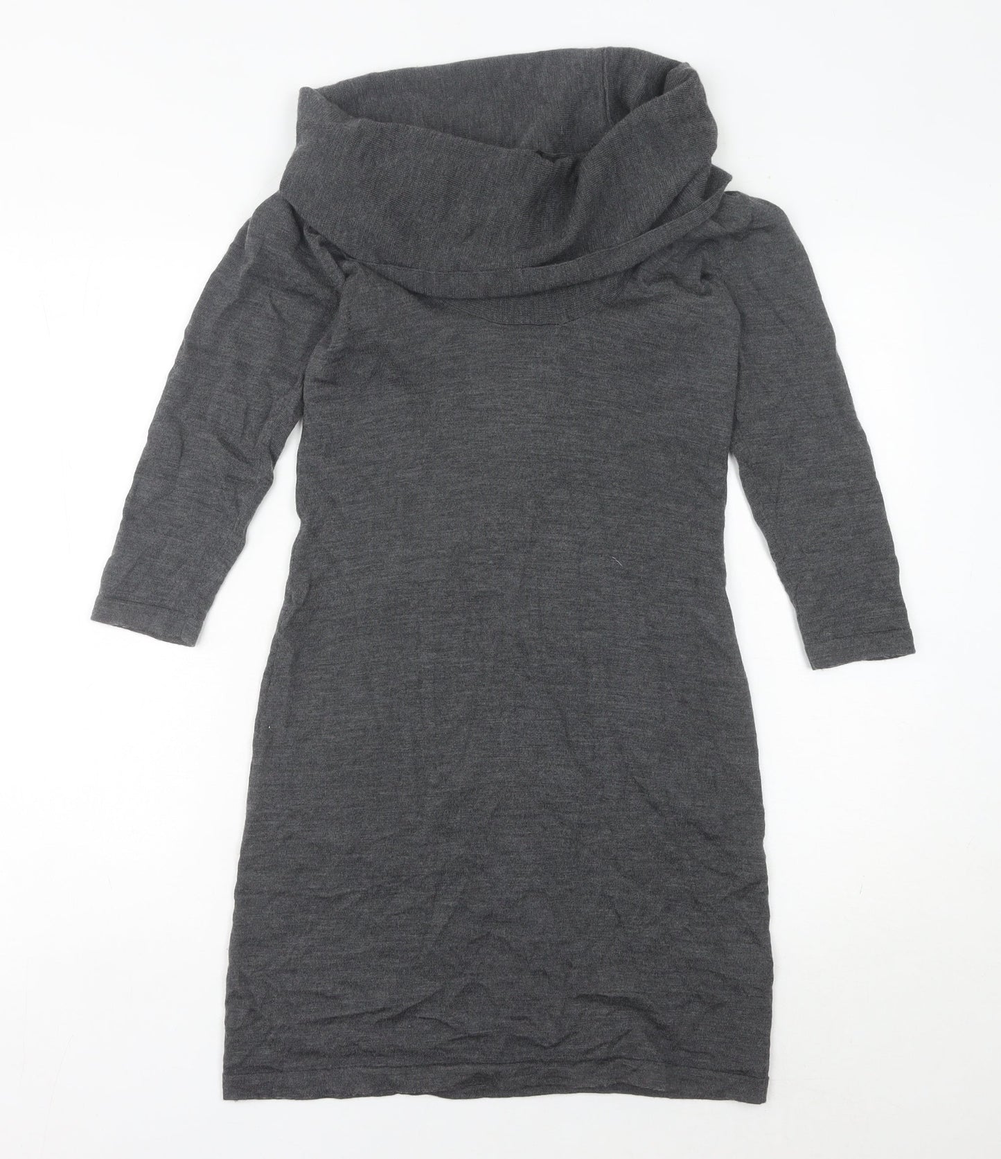Hobbs Women’s Grey Wool Sheath Dress Size 10 Cowl Neck Long Sleeve