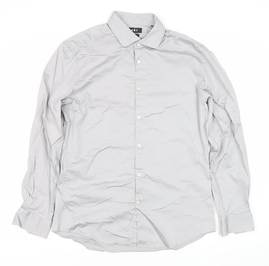 DKNY Men’s Grey Slim Fit Long Sleeve Formal Dress Shirt L 41cm