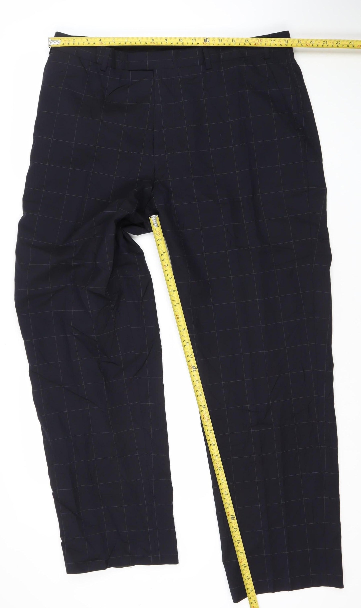 Jaeger Men's Black Check Wool Pleated Dress Pants 40in Classic Fit