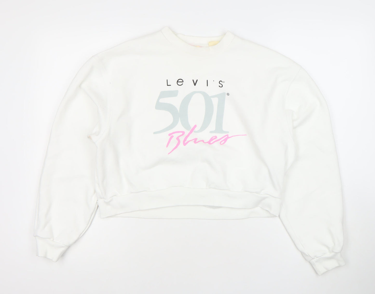 Levi's Women's White Small 501 Blues Logo Cotton Pullover Sweatshirt