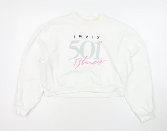 Levi's Women's White Small 501 Blues Logo Cotton Pullover Sweatshirt