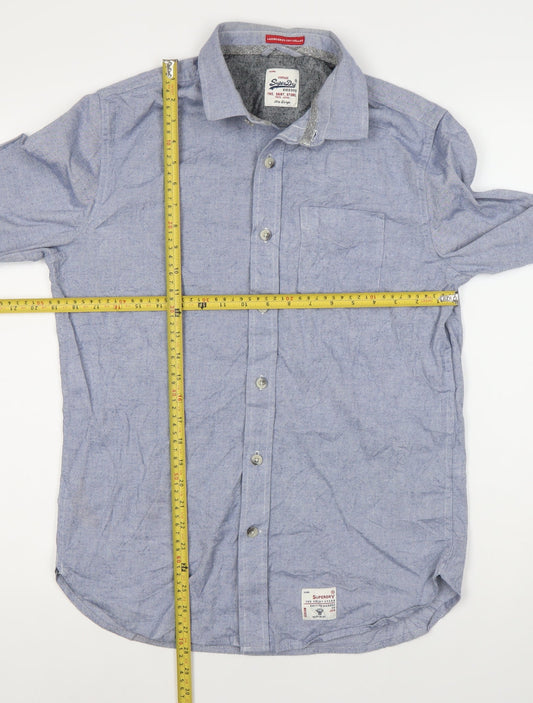 Superdry Men's Blue Long Sleeve Cotton Dress Shirt L Regular Woven