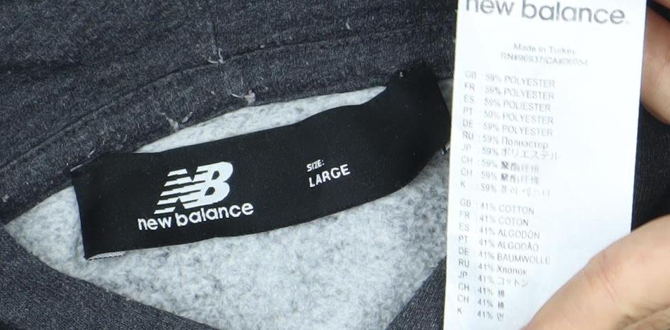 New Balance Men’s Grey Pullover Hoodie L Sports Fleece Graphic