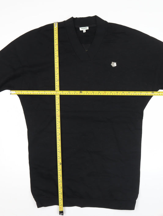 Kenzo Men's Black V-Neck Pullover Sweatshirt M with Embroidered Tiger