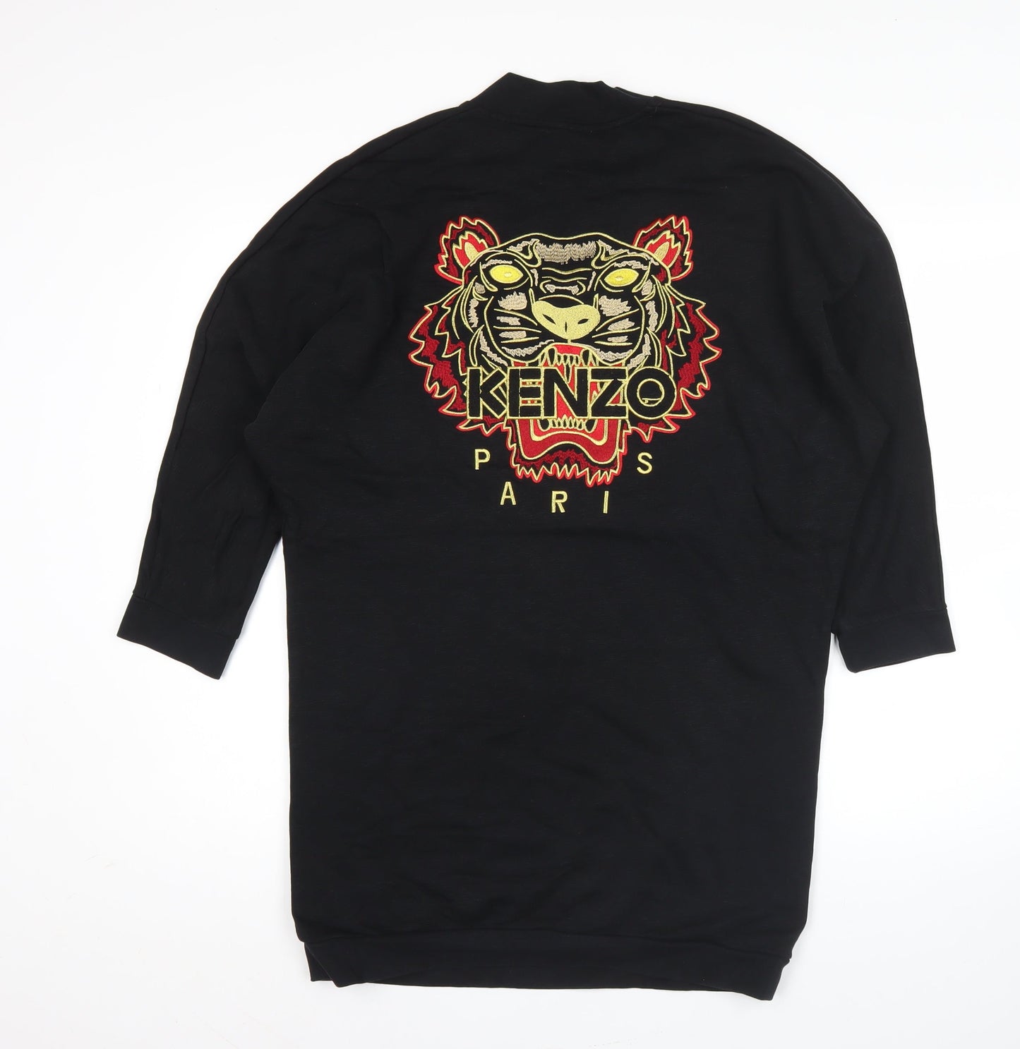 Kenzo Men's Black V-Neck Pullover Sweatshirt M with Embroidered Tiger