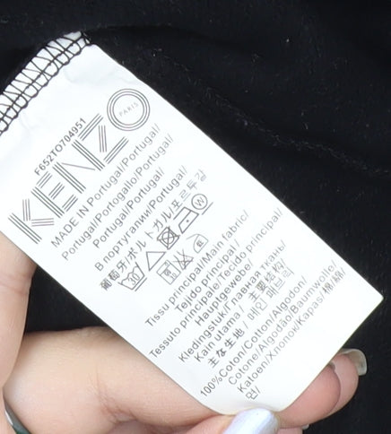Kenzo Men's Black V-Neck Pullover Sweatshirt M with Embroidered Tiger