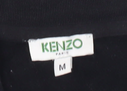Kenzo Men's Black V-Neck Pullover Sweatshirt M with Embroidered Tiger
