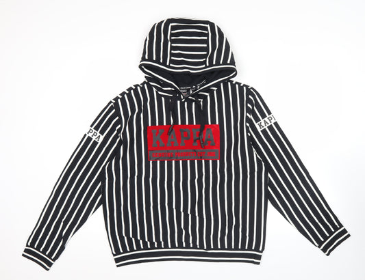 Kappa Men’s Black Striped Pullover Hoodie XS Regular Fit Hooded Sports
