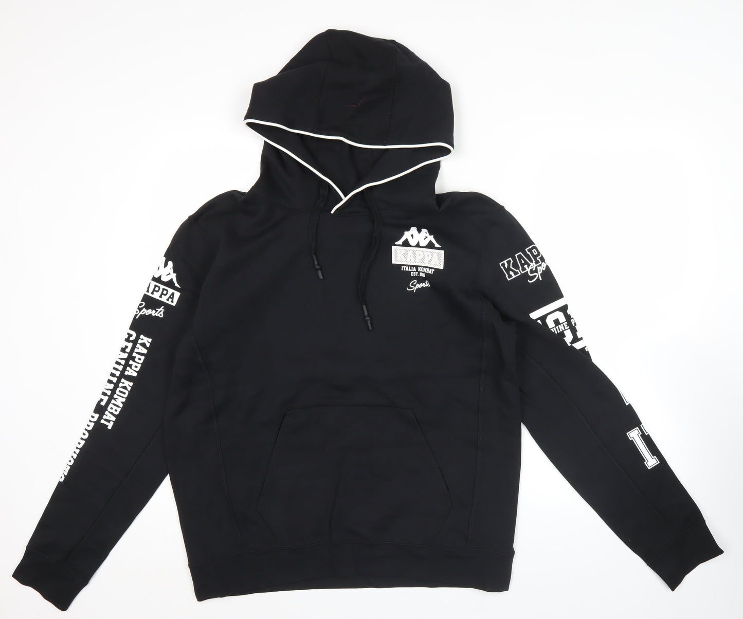 Kappa Men's Black Pullover Hoodie M Regular Fit Sports Logos