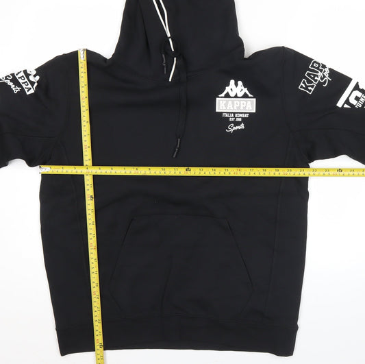 Kappa Men's Black Pullover Hoodie M Regular Fit Sports Logos