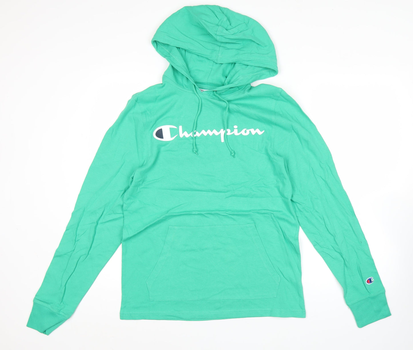 Champion Men's Green Pullover Hoodie Small Logo Print Cotton