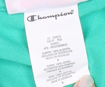 Champion Men's Green Pullover Hoodie Small Logo Print Cotton