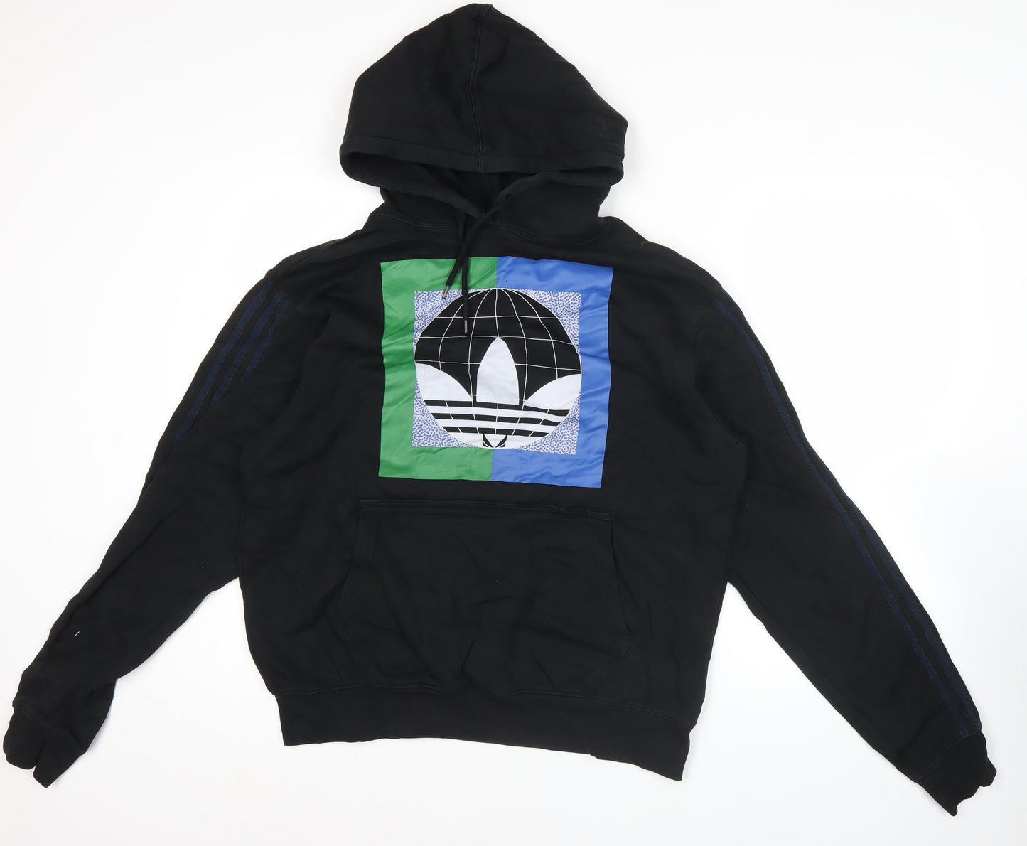 Adidas Mens Black Pullover Hoodie L Sports Logo Fleece