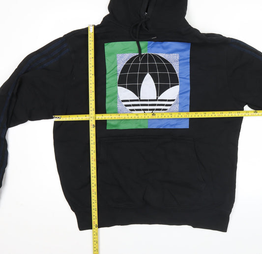 Adidas Mens Black Pullover Hoodie L Sports Logo Fleece