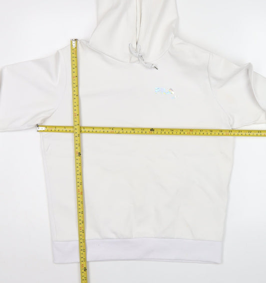 FILA Fusion Men's White Pullover Hoodie L Hooded Fleece Logo Detail