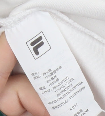 FILA Fusion Men's White Pullover Hoodie L Hooded Fleece Logo Detail