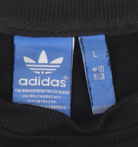 Adidas Mens Black L Pullover Sweatshirt Graphic Logo Jersey