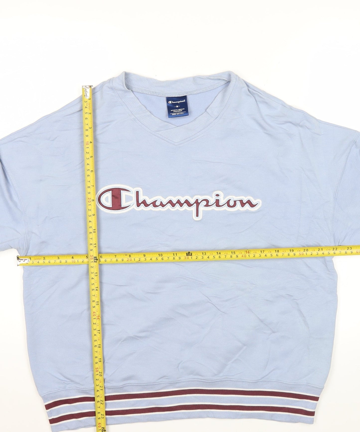 Champion Men's Blue V-Neck Logo Sweatshirt Size M Regular Fit