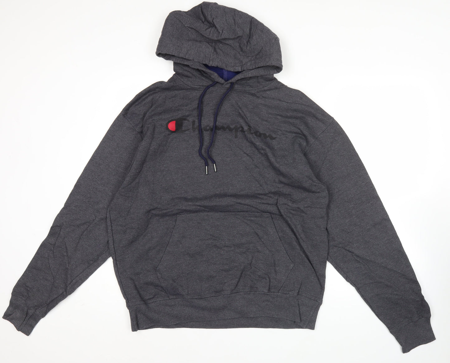Champion Men’s Grey Pullover Hoodie L Regular Fit Fleece Logo Sportswear