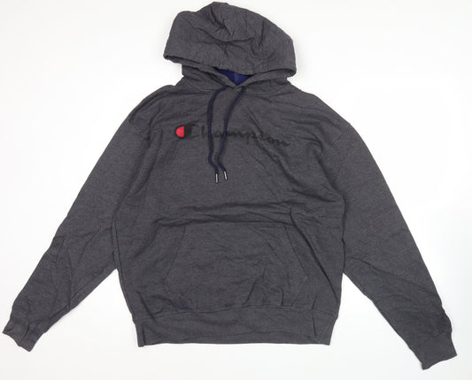 Champion Men’s Grey Pullover Hoodie L Regular Fit Fleece Logo Sportswear