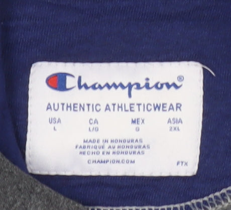 Champion Men’s Grey Pullover Hoodie L Regular Fit Fleece Logo Sportswear