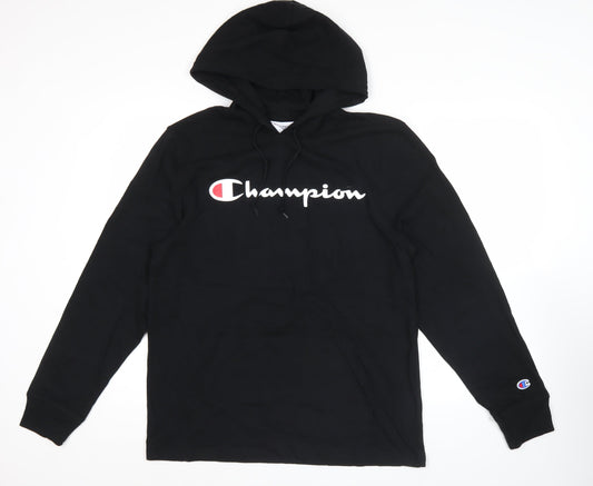 Champion Men's Black Pullover Hoodie M Logo Sportswear Cotton
