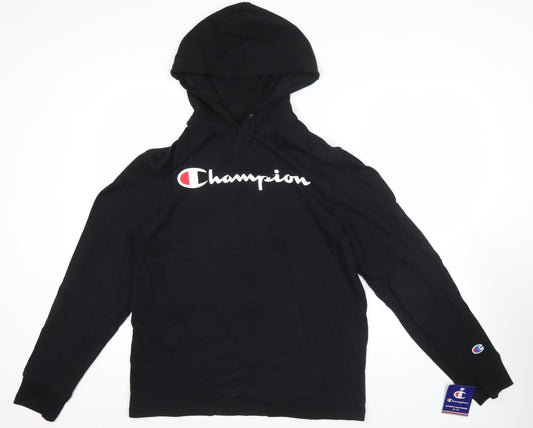 Champion Men's Black Pullover Hoodie M Logo Graphic Cotton Sportswear