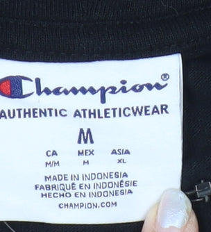 Champion Men's Black Pullover Hoodie M Logo Graphic Cotton Sportswear