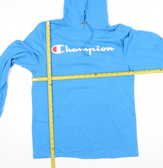 Champion Men's Blue Pullover Hoodie S Logo Print Cotton Sportswear
