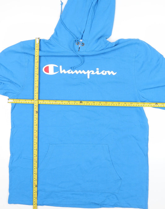 Champion Men's Blue Pullover Hoodie L Regular Fit Logo Sportswear
