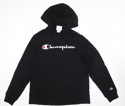 Champion Men's Black Pullover Hoodie M Logo Sports Cotton