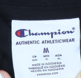Champion Men's Black Pullover Hoodie M Logo Sports Cotton