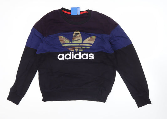 Adidas Men’s Black Blue Camouflage Logo Pullover Sweatshirt M