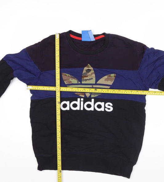 Adidas Men’s Black Blue Camouflage Logo Pullover Sweatshirt M