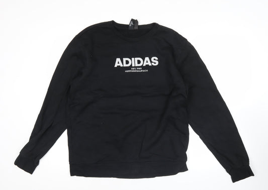 Adidas Men's Black Pullover Sweatshirt L Logo Sports Crew Neck