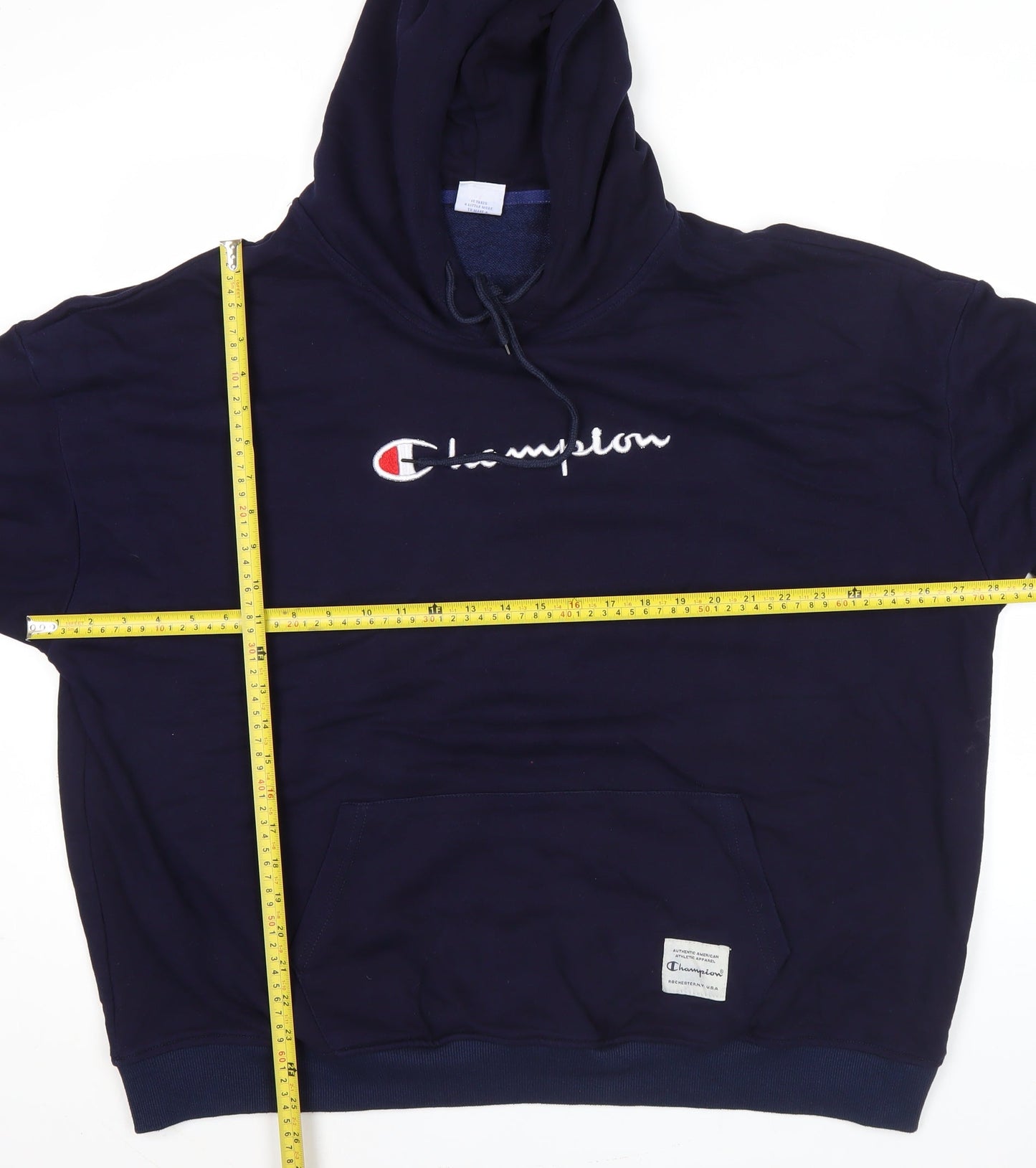 Champion Men's 2XL Blue Pullover Hoodie Embroidered Logo Fleece