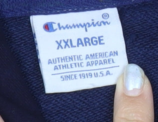 Champion Men's 2XL Blue Pullover Hoodie Embroidered Logo Fleece