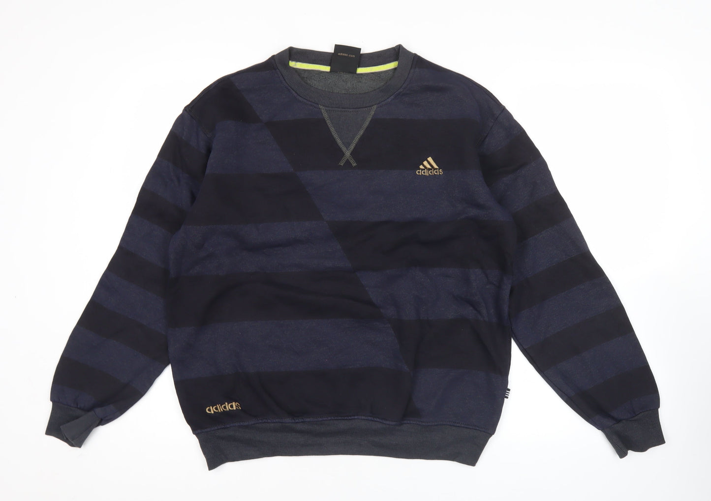 Adidas Men's Blue Striped Pullover Sweatshirt Size L Crew Neck