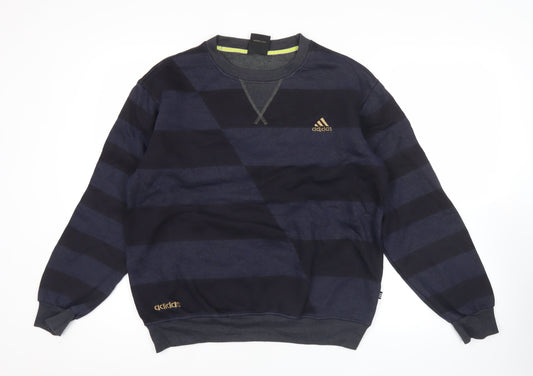 Adidas Men's Blue Striped Pullover Sweatshirt Size L Crew Neck