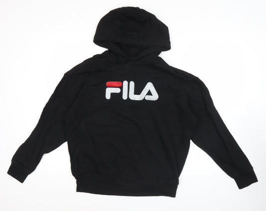 Additional front view of Fila Men’s Black Pullover Hoodie Small Logo Sports Jersey Cotton Blend