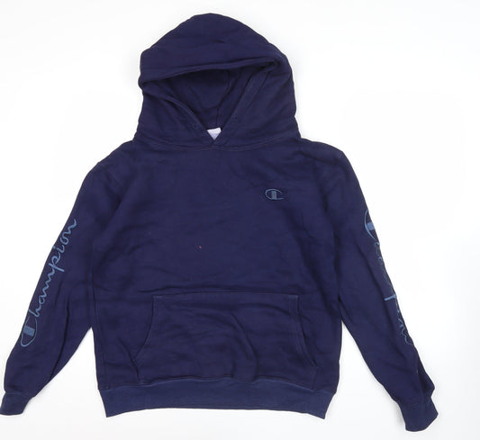 Champion Men’s Blue Pullover Hoodie Large Logo Fleece Sportswear