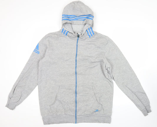 Adidas Men’s Grey Full Zip Hoodie Size L Sports Fleece Logo